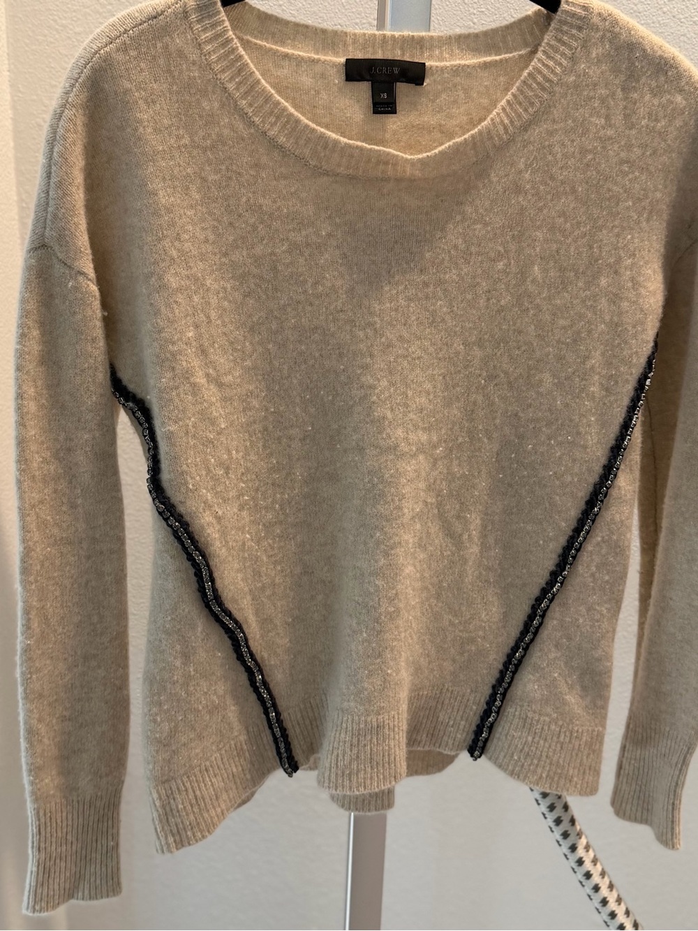 J. Crew Cream Crewneck Sweater with Black Trim Accents